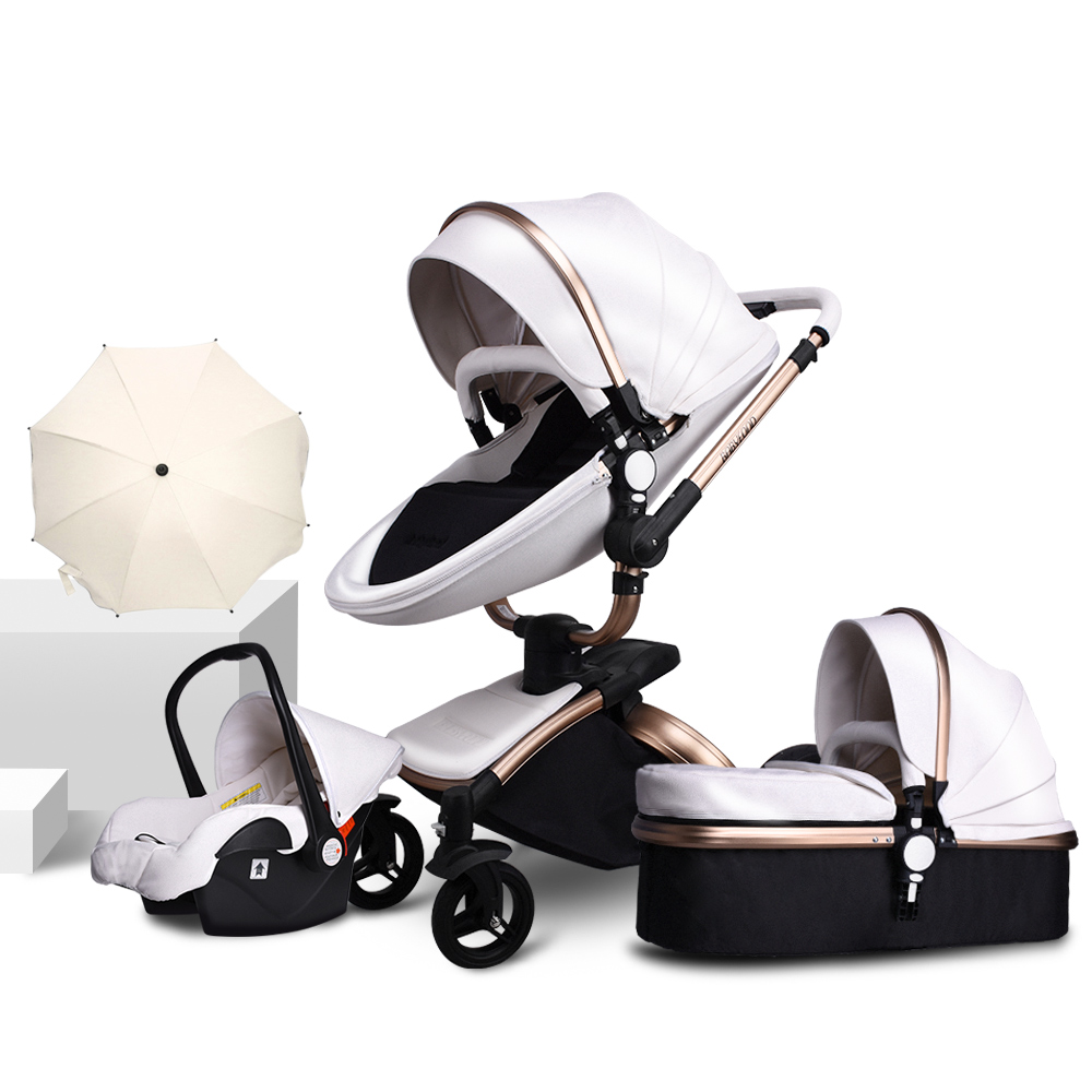 Free ship!Babyfond 3 in 1 baby stroller European Pram Suit for Lying & Seat leather two-way shock Eggshell send umbrella Newborn