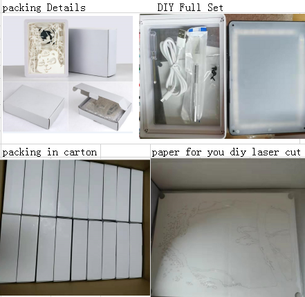 Rectangle Plastic Frame Paper Cut Light Box DIY Full Sets Blank Paper Shadow Box Frame With Mix Led Decor Frame