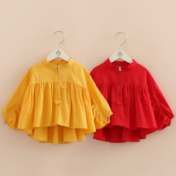 Kids Tops 2021 Spring Autumn New Fashion Baby Children Mandarin Collar Solid Color Long Sleeve School Girls Blouses Shirt