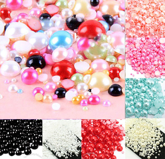 500Pcs Mixed 2-10mm Colorful Half Round Pearl Beads Craft Cabochon Scrapbook Decoration Flatback Nail Art Garment Beads DIY