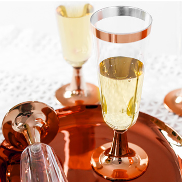 6pcs Disposable Plastic Red Wine Glass Hot Stamping Champagne Flute Cocktail Glass Party Rose Gold Dessert Western Cuisine Cup