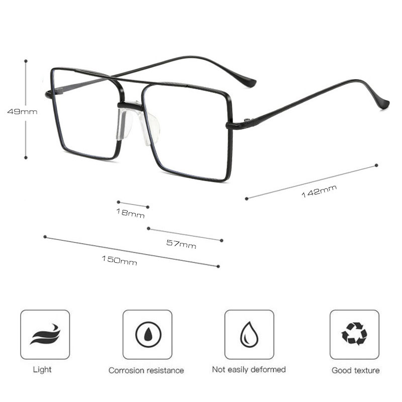 SHAUNA Anti-Blue Light Luxury Crystal Square Eyeglasses Frame Double Bridges Fashion Metal Frames