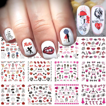 12pcs Nail Art Stickers Valentine Sexy Girl Lips Decals Manicure Transfer Sliders Template Decorations Tips Wrap LABN1069-1080