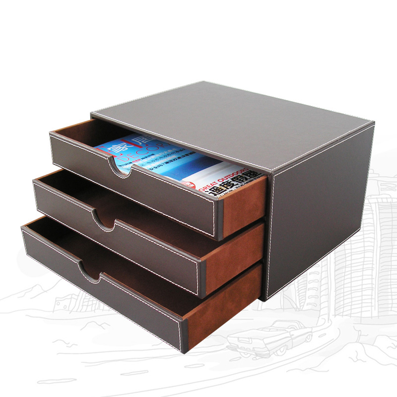 3 Drawers 3 Layers Leather Desk Filing Cabinet File Holder File Paper Organizer Document Storage Box Magazine Rack