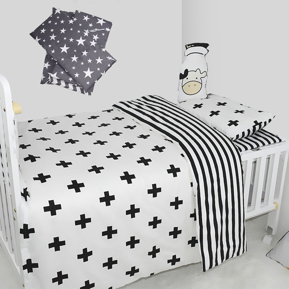 3Pcs Cotton Crib Bedding Set Baby Bed Linens Boy Girl Cartoon Baby Bedding Set Includes Pillowcase Bed Sheet Duvet Cover