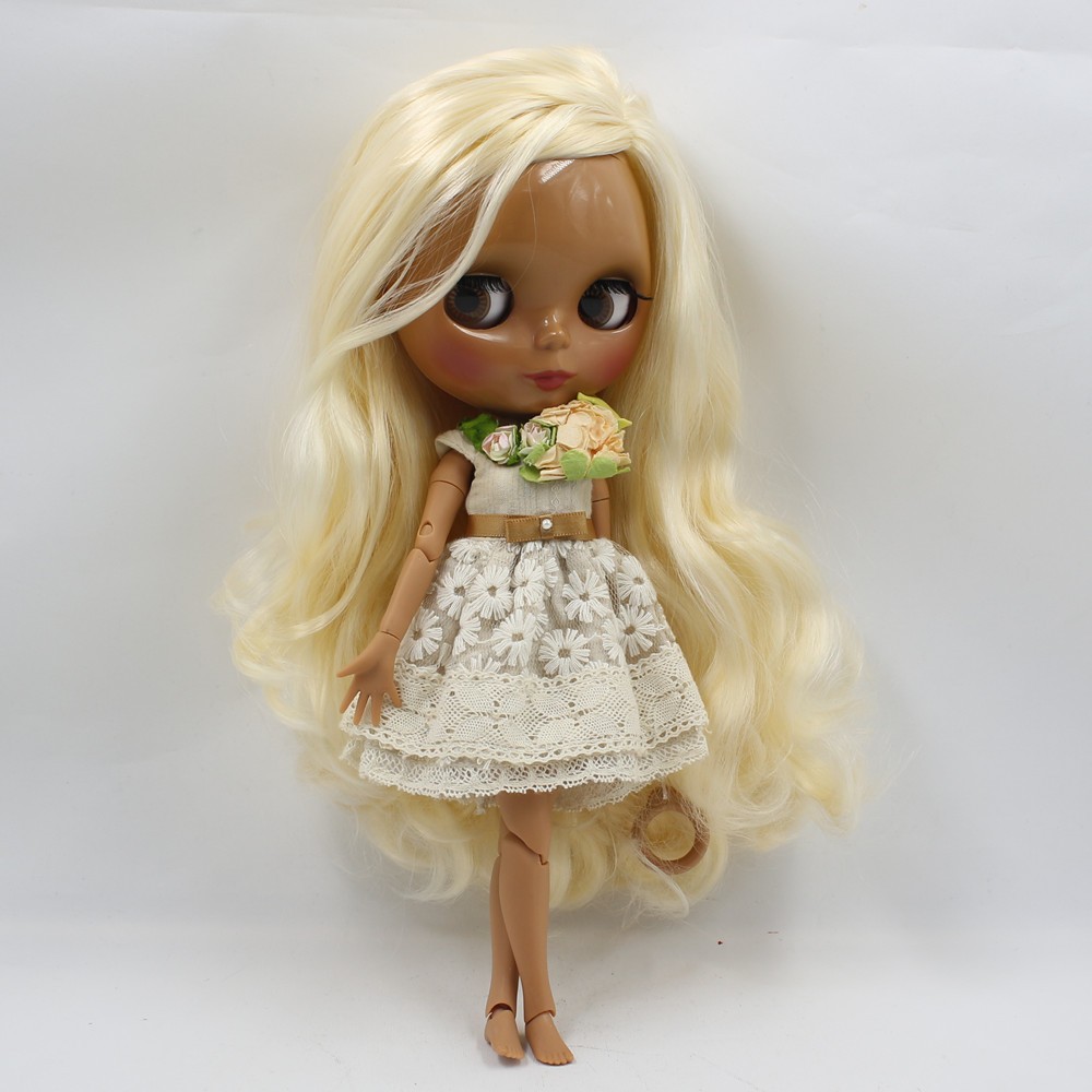 ICY DBS Blyth Doll 1/6 bjd ob24 toy golden blonde hair side parting dark skin joint body 30cm random eyes colors