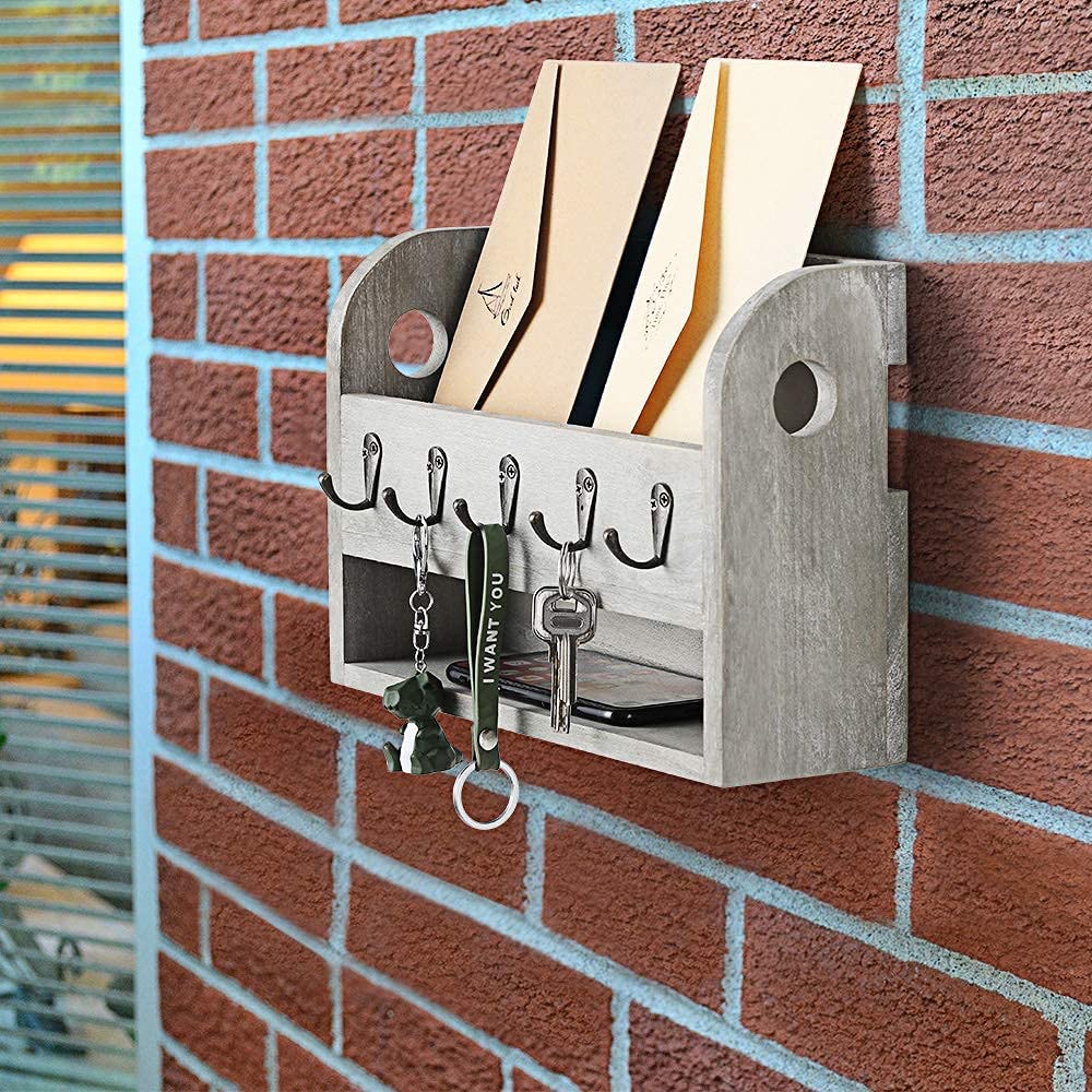 Wooden Key and Mail Holder for Wall