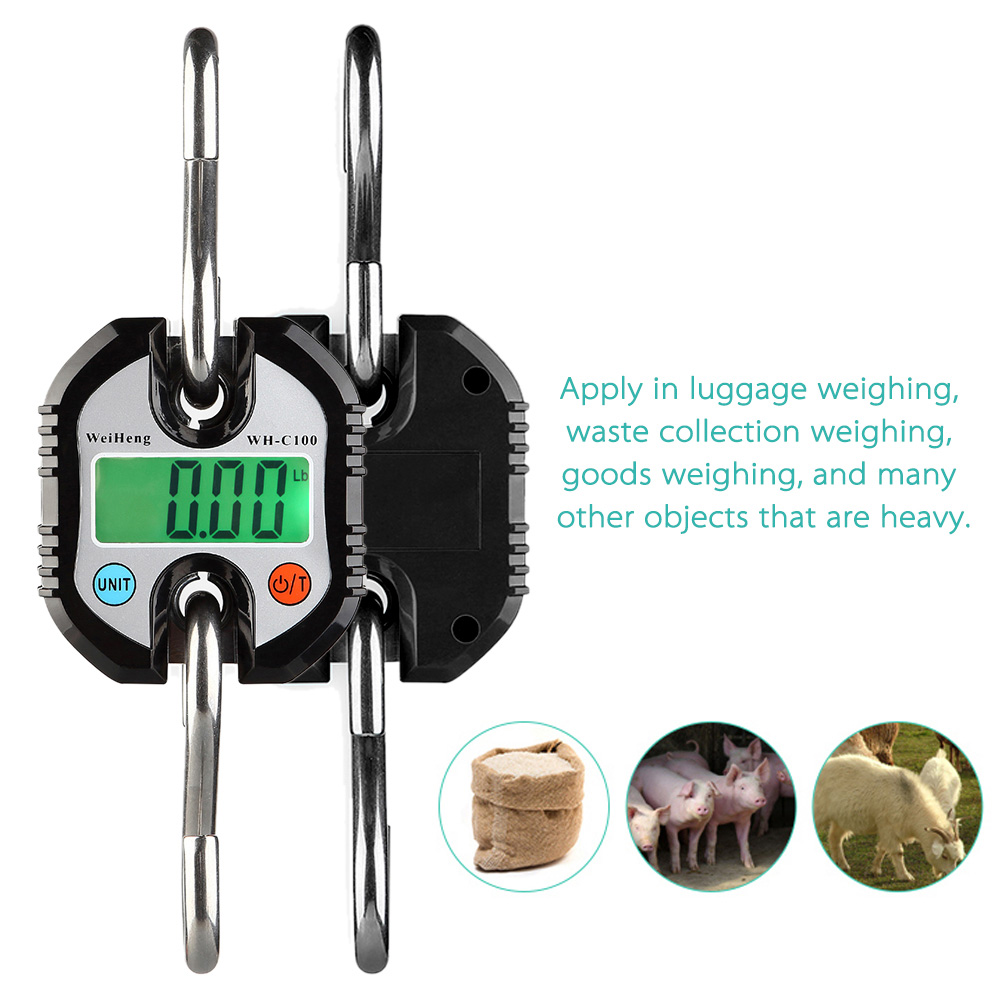 WH-C100 150kg Mini Heavy Duty Electronic Digital Stainless Steel Hook Scale Double Accuracy LCD Hanging Crane Scale