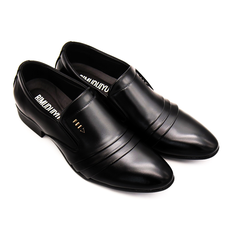 BIMUDUIYU brand PU Leather Fashion Men Business Dress Loafers Pointy Black Shoes Oxford Breathable Formal Wedding Shoes