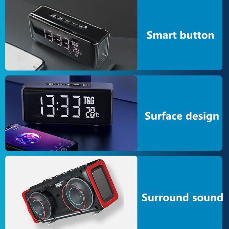 Home Theater Bluetooth Speaker Clock Alarm Speaker Portable Column Bluetooth Sound Box Music System with TF AUX U-Disk FM Radio