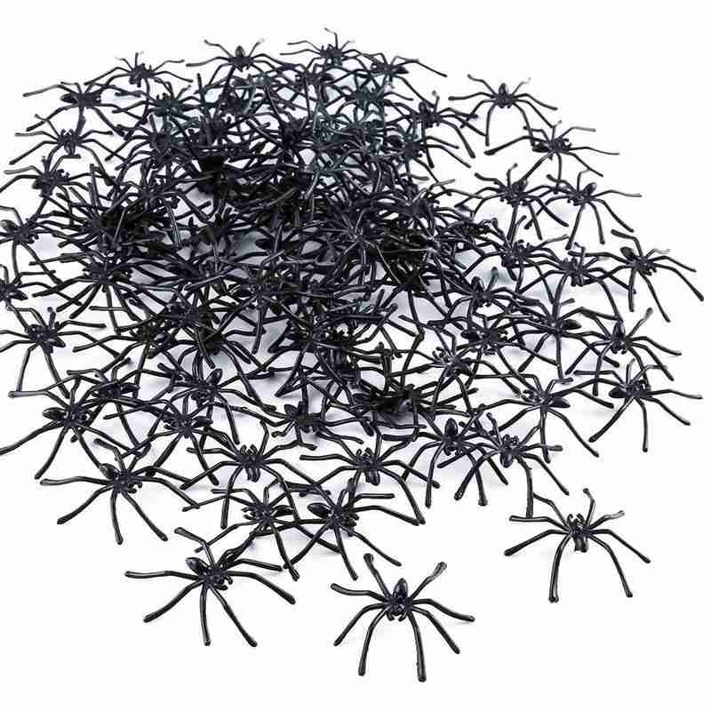 100pcs Halloween Spiders Toy Small Black Plastic Fake Spider Toys Novelty Funny Joke Prank Realistic Props