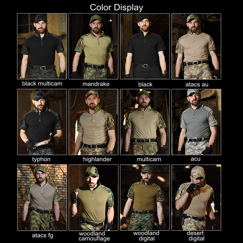 Tactical Military Uniform Army Camouflage Training Suit Short Sleeve T Shirts + Pants Airsoft Hunting Clothing with Knee Pads