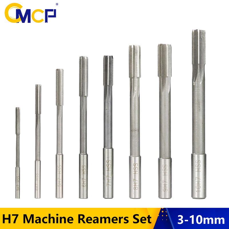 CMCP HSS H7 Machine Reamers Set 4/5/8pcs 3-10mm Straight Shank Chucking Reamer Metal Cutter Tool Straight Reamer