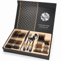 Tableware Gold Stainless Steel Cutlery Complete Fork Spoons Knives Set with Case for Kitchen Dinnerware Sets of Cutlery 24 Pcs