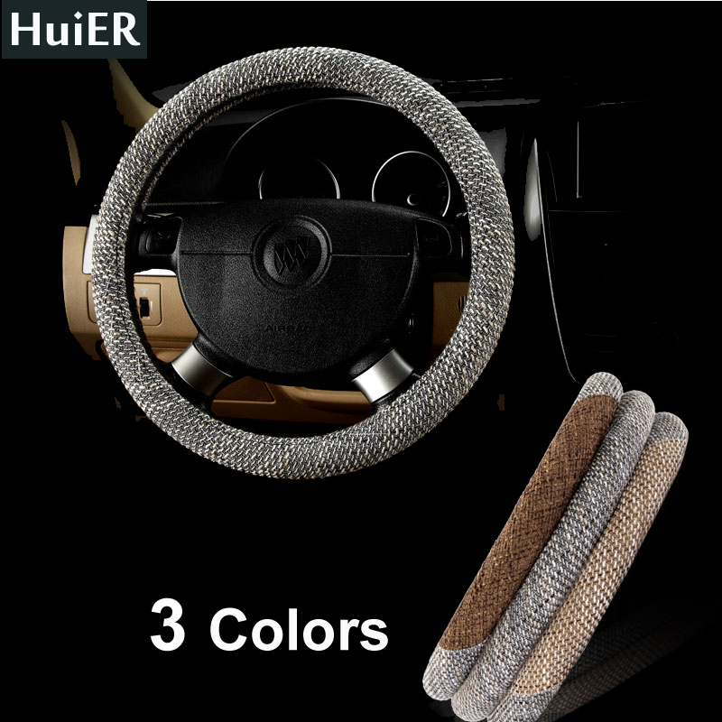 New Flax Linen Car Steering Wheel Covers 3 Colors Breathable Universal For 37-38CM Auto Steering-wheel Car-covers Free Shipping