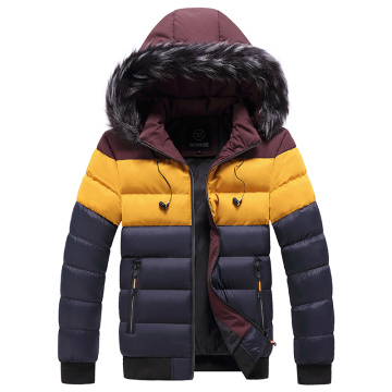 Varsanol Winter Mens Puffer Jacket Striped Thick Hooded Jacket Coat Fur Collar Men Parkas Jacket Clothing Cotton Warm Oversized