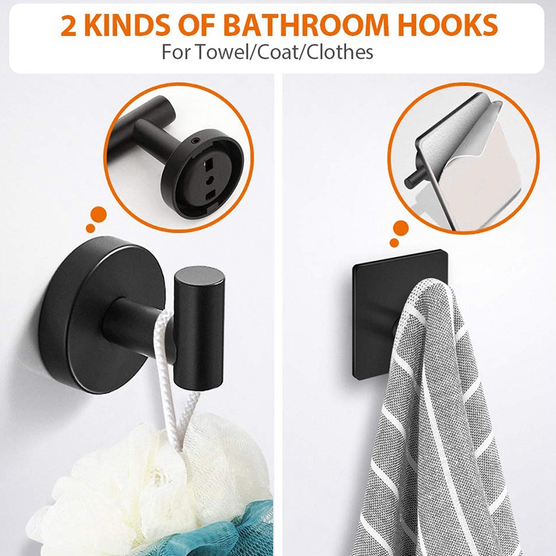 5-Pieces Matte Black Bathroom Hardware Set Stainless Steel Round Wall Mounted - Includes 12 Inch Hand Towel Bar, Toilet Paper Ho