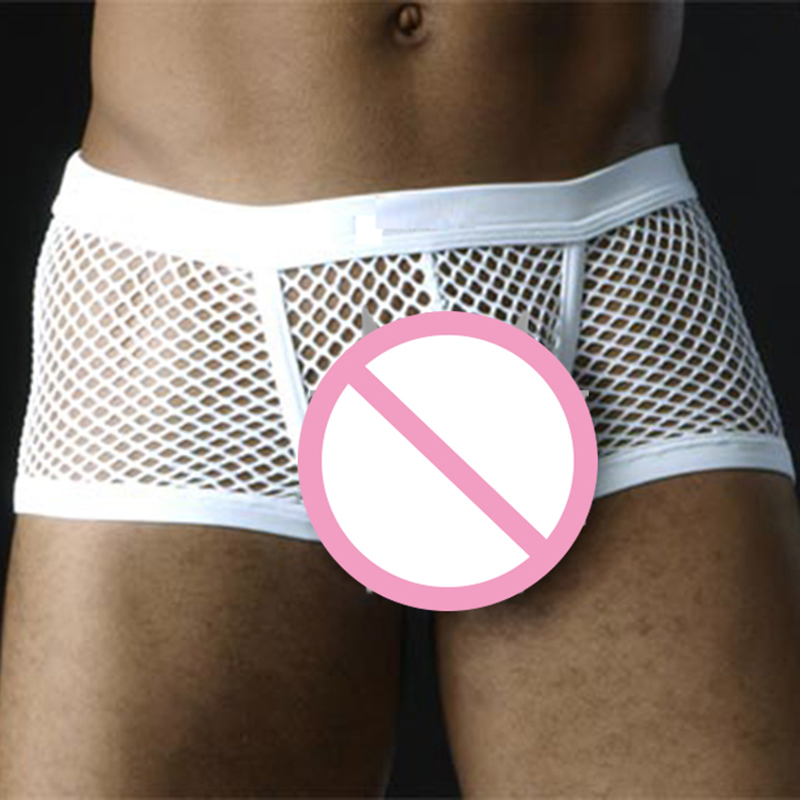 Sexy Mesh Boxer Men Underwear See Through Transparent Male Low Waist Nightwear Boxer Shorts Boxershorts Men's Underpants
