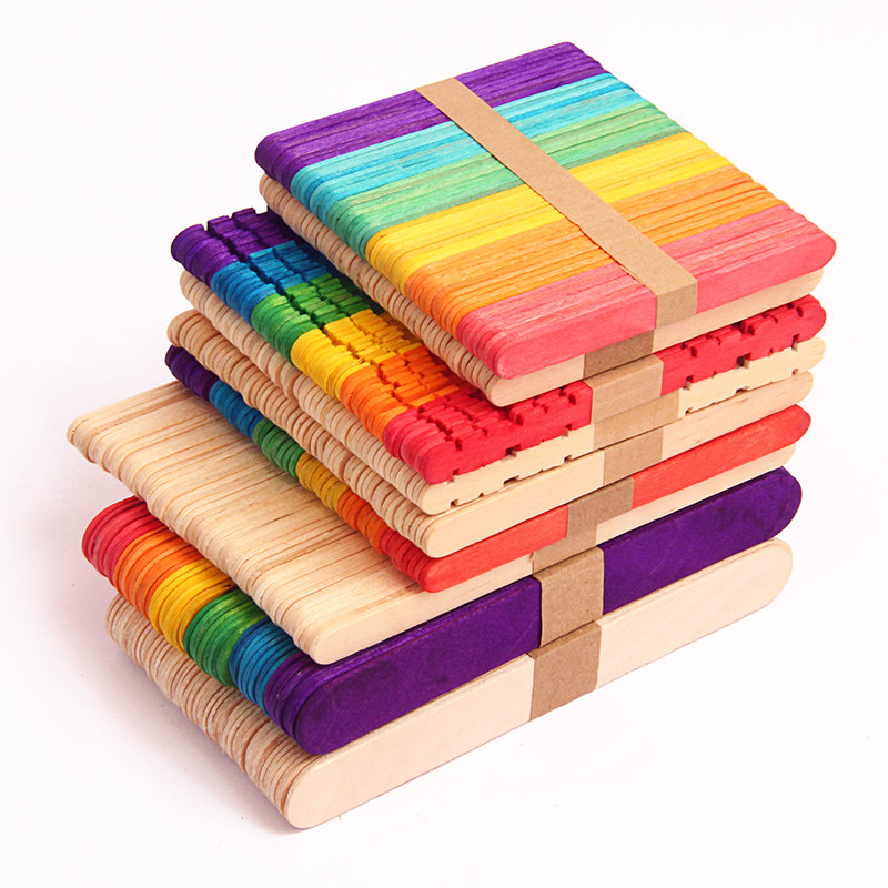 50pcs Multi Size Colorful Wooden Popsicle Sticks Natural Wood Ice Cream Stick Kids DIY Hand Craft Art Lolly Cake Tools Bookmarks