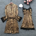 Leopard Print Sexy Women Pajamas Sets Satin Sleepwear Pijama Silk Home Wear Embroidery Sleep Lounge Pyjama Nightwear Lingerie