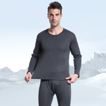 Autumn Winter Thickened Double Layer Men Thermal Underwear Solid O-Neck Thick Thermal Clothing Male Plus Velvet Long Johns Set