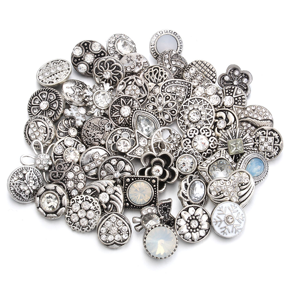 10pcs/lot Interchangeable Snap Button Jewelry White Rhinestone Mini Flower Snap Buttons Fit 12mm Snap Bracelets DIY Accessory