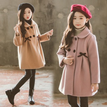 Girl Double-sided Bowknot Woolen Coat Winter Wool Coat for Girls Teens Autumn Jacket Warm Outerwear Children Windbreaker 4T-15T