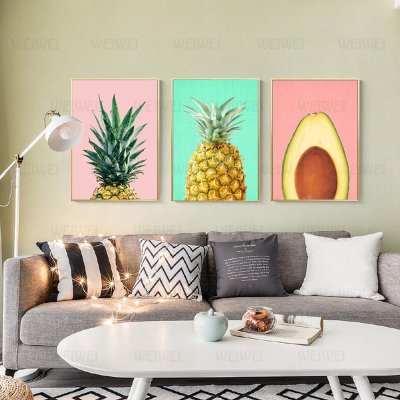Fresh Fruit Pictures Wall Pineapple Avocado Kiwi Fruit Poster Modern Minimalist Canvas Painting For Living Room Kitchen Decor