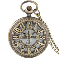 Bronze Hollow Arabic Numerals Design Quartz Pocket Watch Sweater Chain Pendant Necklace Pendant Clock Gifts Men Women