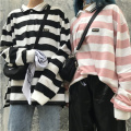 2019 Spring New ulzzang Harajuku bf polo shirt oversized tee-shirt top retro striped loose long sleeve women's t-shirt