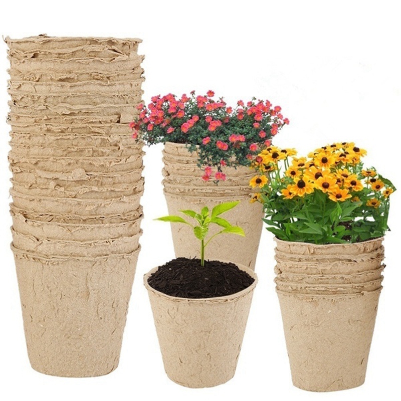 150Pc 8Cm Garden Seedling Plate Plant Organic Germinated Plant Nursery Cup Biodegradable Pulp Peat Flower Pot