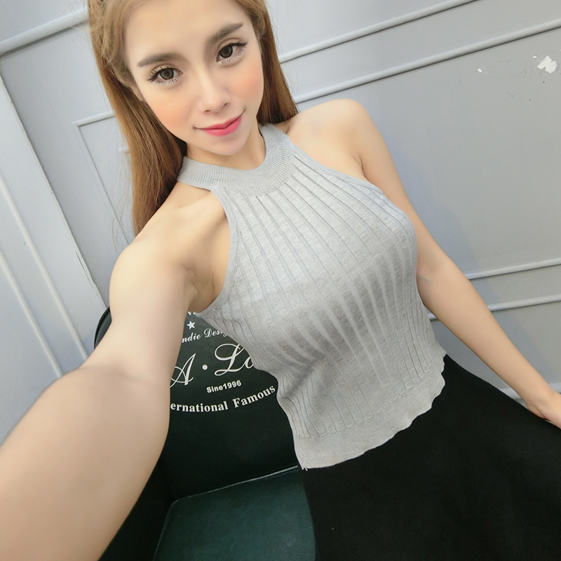 Summer Women Slim Knitting Halter Tank Tops Female Bodycon Knitted Camis Sleeveless Solid T shirts 3610
