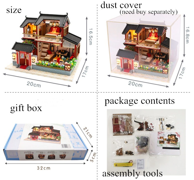 diy big Chinese retro doll house wooden doll houses bedroom miniature villa dollhouse kast furniture kit jugetes para ninos