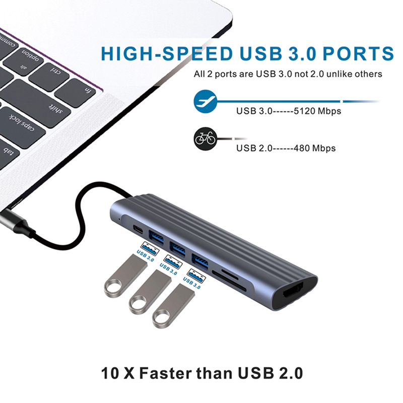 7 in 1 USB C HUB, Docking Station Includes 1XSD + 1XTF + 3X USB 3.0 + 1XPD + 1XHDMI for PC Laptop