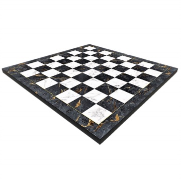 Wooden Chess Board Theme Patterned Grey Marble 37x37 cm