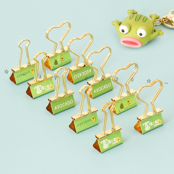 TUTU 6pcs /box Fashion Gold Avocado Season Fruit Binder Clip Metal Binder Clips Photos Tickets Notes Letter Paper Clip H0327