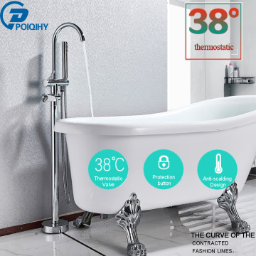 Thermostatic Bathtub Floor Stand Faucet Mixer Single Handle Mixer Tap 360 Rotation Spout Plastic Handshower Bath Mixer Shower