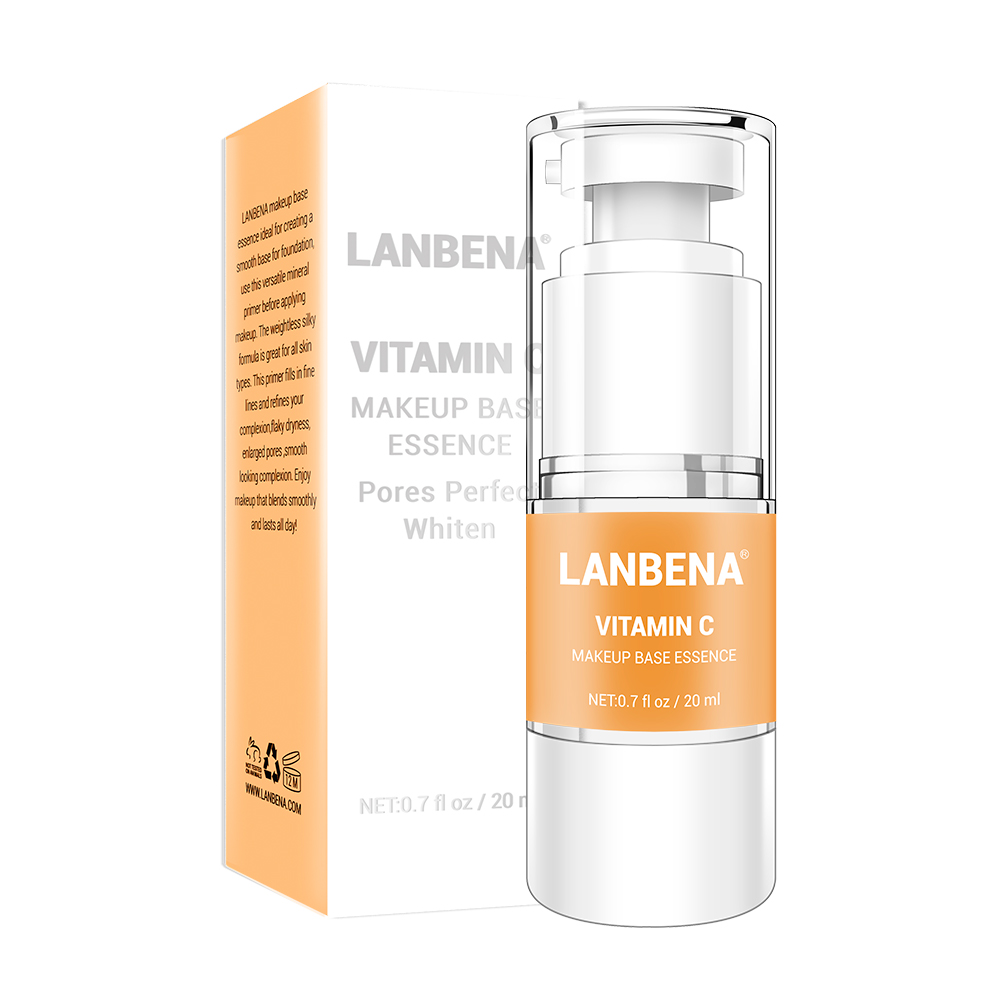 LANBENA 20ml Vitamina C Makeup Primer Whitening Face Make Up Base Essence Shrink Pores Smooth Skin Fine Lines Oil-Control Serum