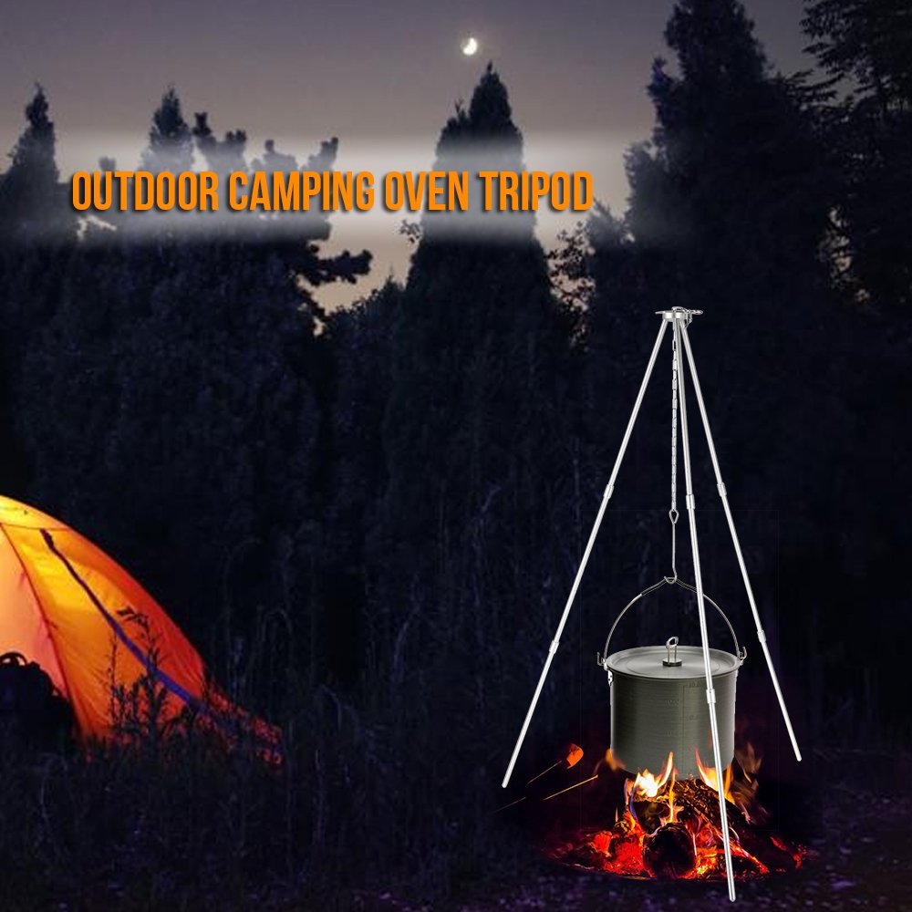Campfire Tripod Adjustable Portable Outdoor Camp Dutch Oven Tripod Camping Cooking Stand with Hanger Bracket & Storage Bag