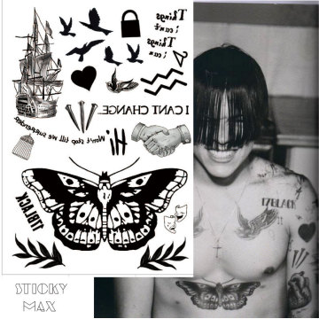 W16 1 Piece Harry Styles Smaller Proportion Temporary Tattoo with Butterfly, Ship,Nail, Pattern body paint Tattoos