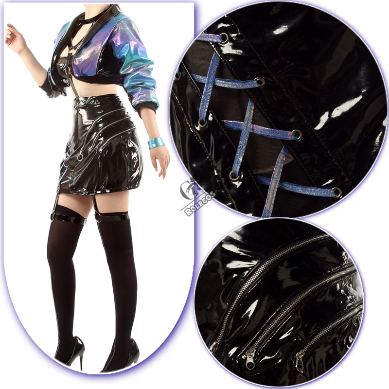 ROLECOS Game LOL KDA Cosplay Costume Evelynn Cosplay Costume Women Sexy KDA All Out Evelynn Costume Halloween Bra Skirt Full Set