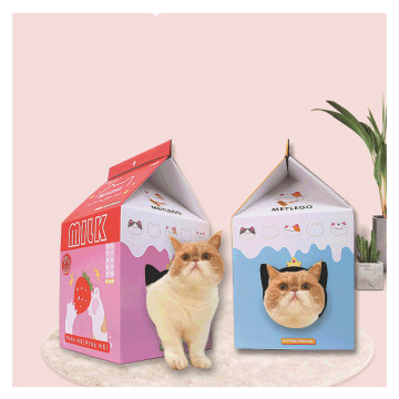 Cat Carton Nest Milk Box Cat House Pet Cat Sleep Play Bed Cat Scratch Board Grinder Claw Wear-Resistant Supplies