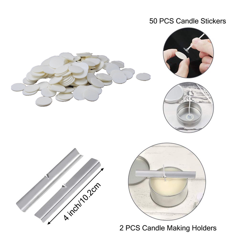 Candle Making Kit,Candle Wick Sticker (200 PCS) and Metal Candle Wick Holder Candle Holder Diy Handmade Accessories Candle Core