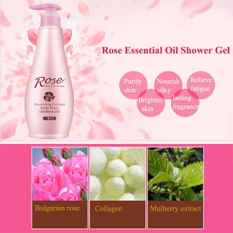 LAIKOU Lasting Fragrance Rose Essential Oil Body Wash 500g Deep Cleansing Bath Gel Whitening Moisturizing Shower Gel Skin Care
