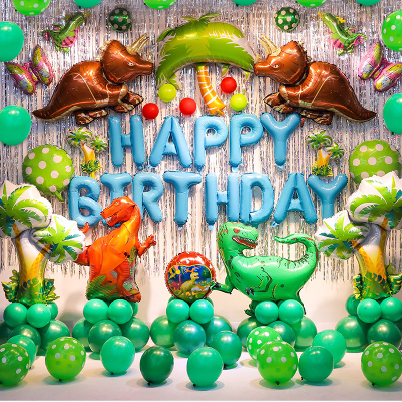 Dino Party Supplies Dinosaur Balloons Paper Straws Disposable Tableware Set Kids Boy Birthday Party Decoration Jungle Party