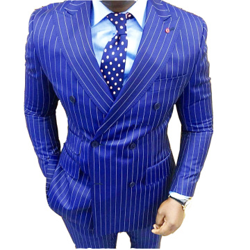 Latest Coat Pant Designs Royal Blue Vertical Stripe Custom Tuxedo Skinny Men Suits 2 Pieces Blazer Terno suit Jacket+Pants