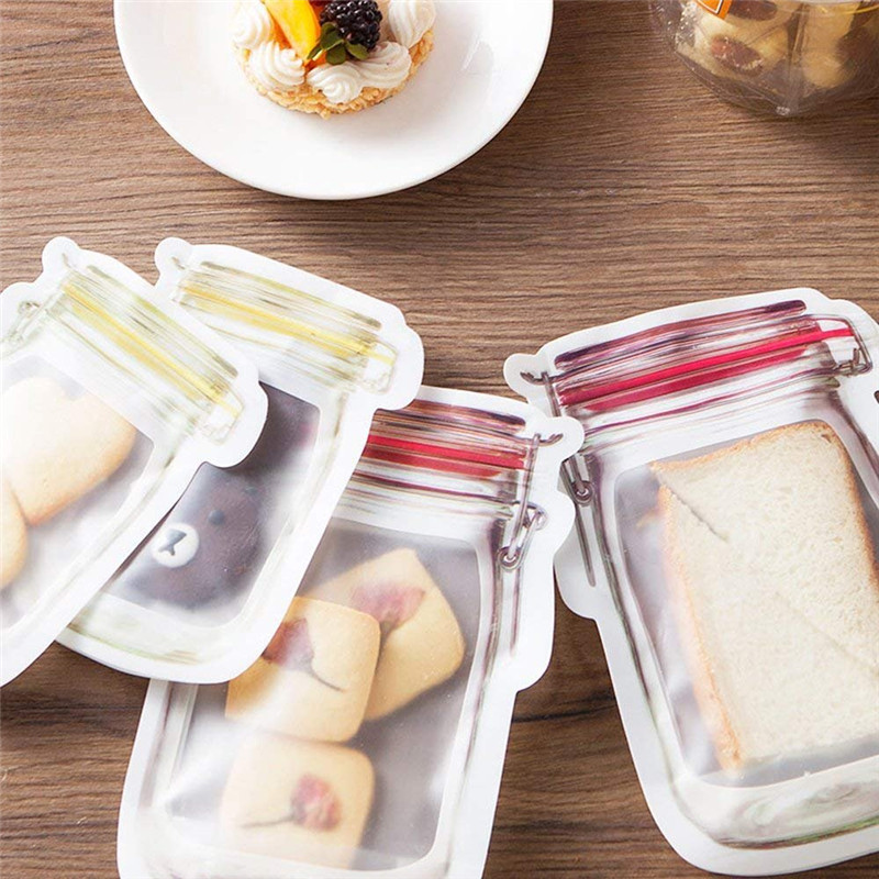 20Pcs Reusable Mason Jar Bottles Bags Nuts Candy Cookies Bag Seal Fresh Food Storage Bag Snacks Zipper Sealed Kitchen Organizer
