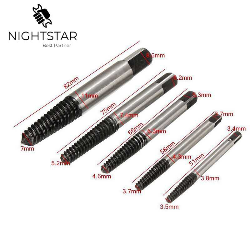 5Pcs Steel Broken Speed Out Damaged Screw Extractor Drill Bit Guide Set Broken Bolt Remover Easy Out Set