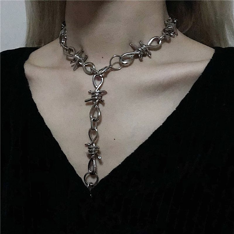 1 Set Punk Gothic Alloy Barbed Wire Brambles Necklace Bracelet For Unisex Jewelry Set