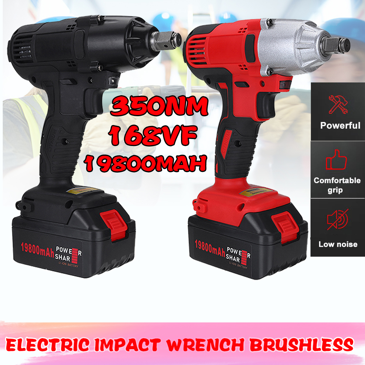 DOERSUPP Electric Impact Wrench Brushless Electric Wrench 19800mAh 350 Torque Crodless Lithium Battery Power Tool Socket Wrench